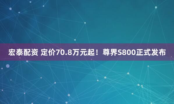 宏泰配资 定价70.8万元起！尊界S800正式发布
